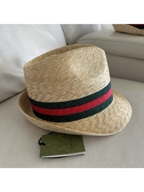 NWT 100% Authentic Gucci Beige Web Sherry Line Straw Hat Size M main image 12